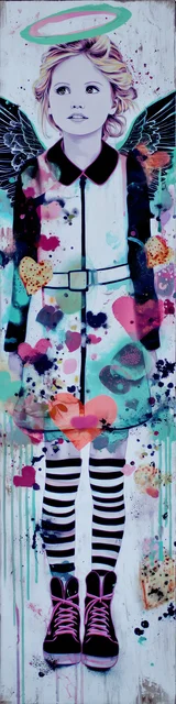 Free angel bookmark featuring a girl angel with a halo and striped socks